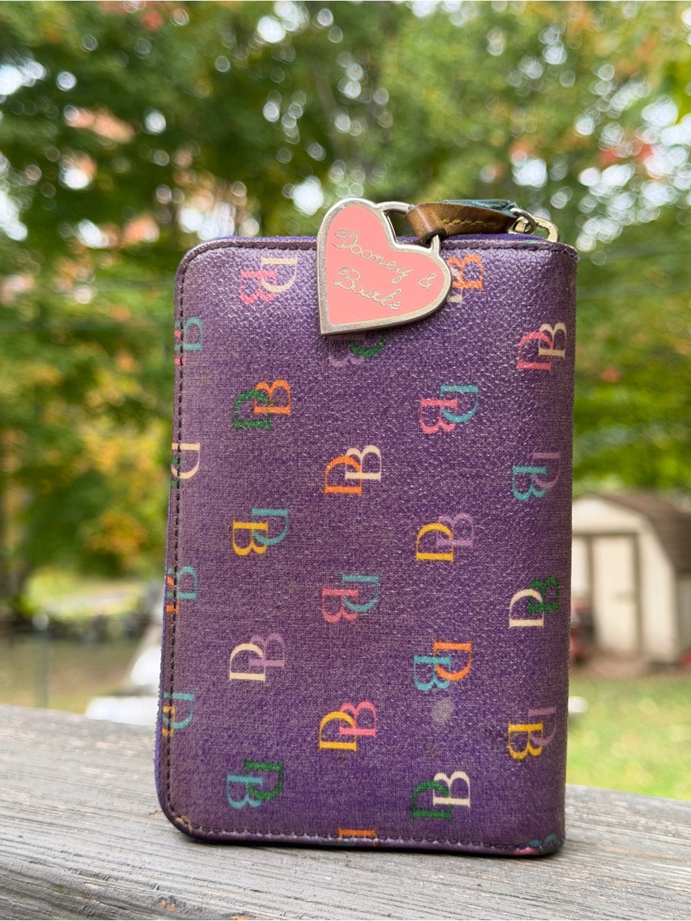 Y2K Dooney & Bourke Retro Purple Zip Wallet with Heart Charm